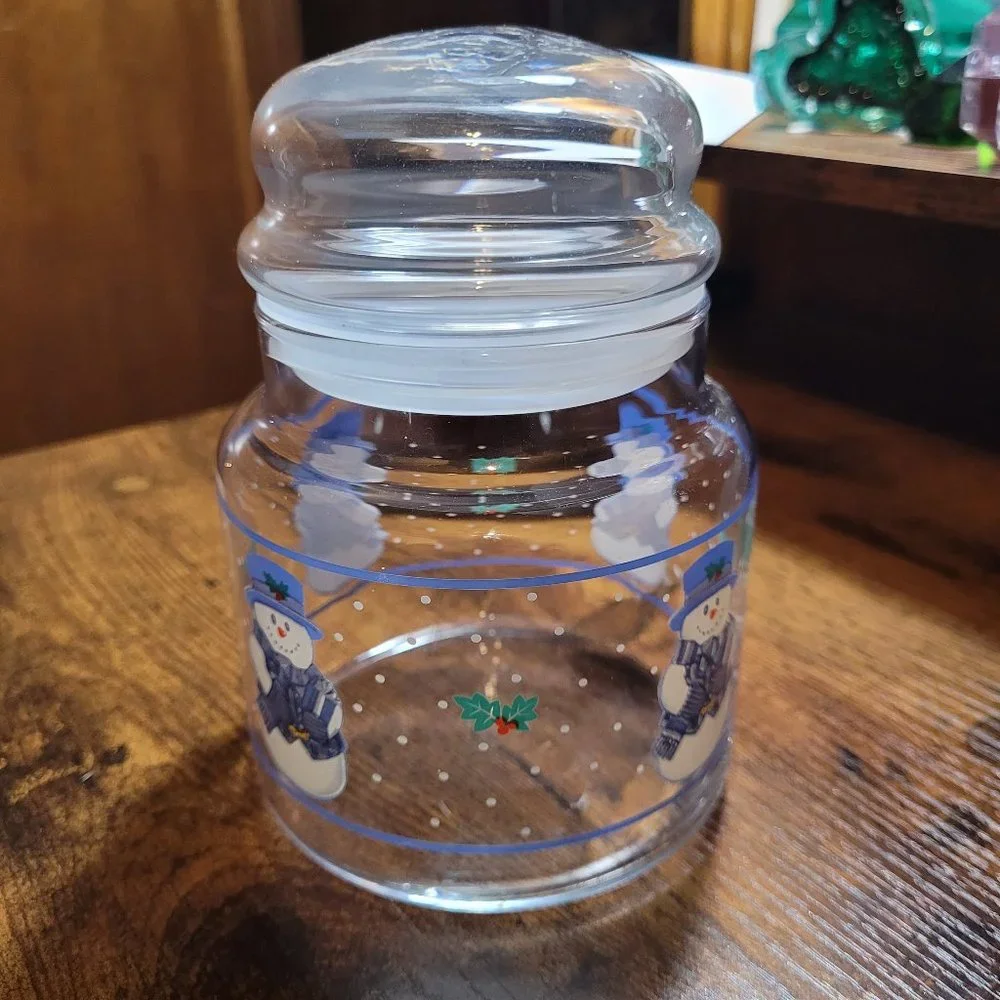 Glass Snowman Holly Leaf Holiday Decanter